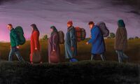 Uprchlíci/Refugees, 2019, olej na plátně/oil on canvas, 60 x 100cm