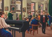 Klavírní koncert v kavárně, Piano Concert in a Café, 1996, olej na plátně/oil on canvas, 110x155cm